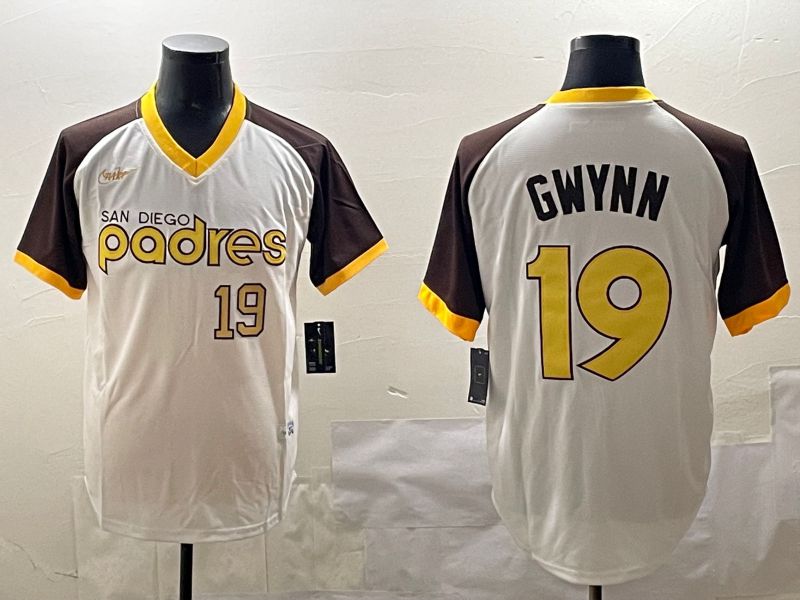 Men San Diego Padres #19 Gwynn White Throwback Game 2025 Nike MLB Jersey style 2